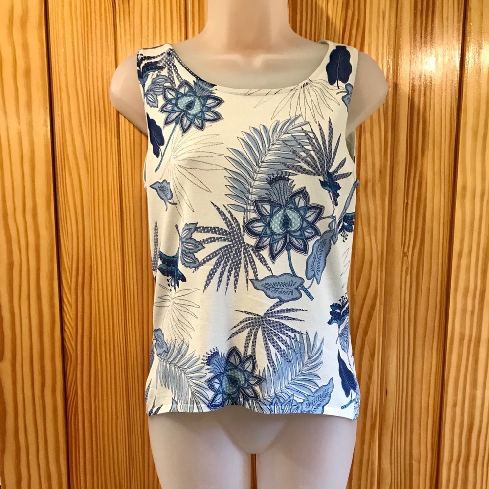 August Silk White & Blue Tank Top